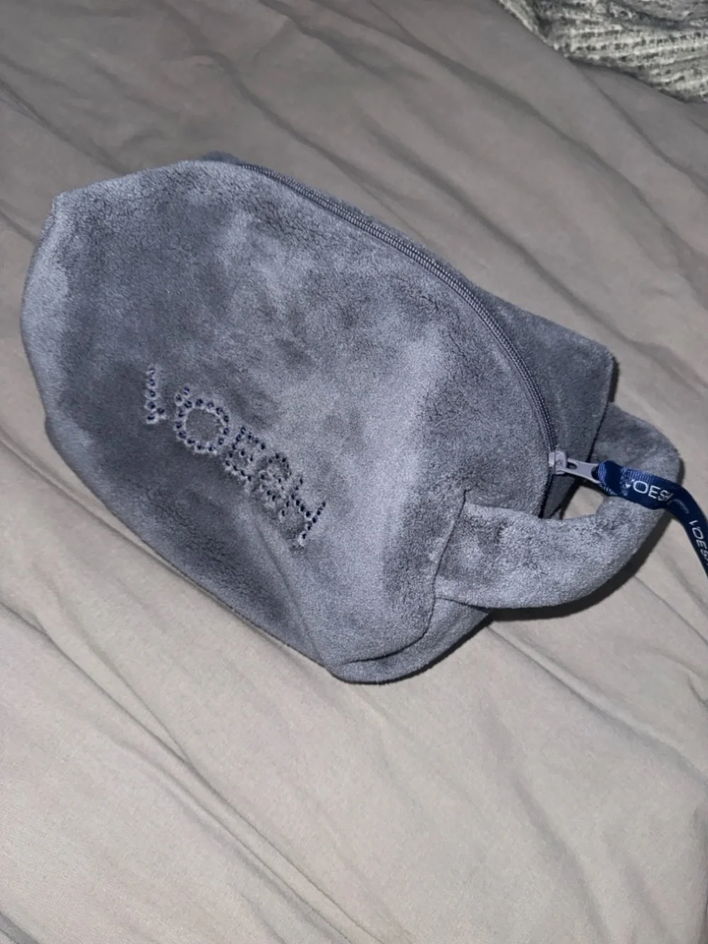 VOESH Grey Plush Toiletries Cosmetic Terry Cloth Pouch Logo
